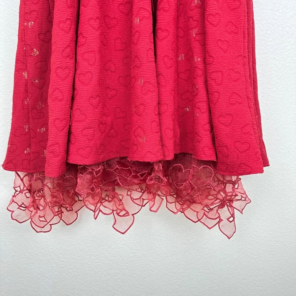 Dress Sz L Velvet Corset Babydoll Fairy Whimsigoth Holiday Heart Red Tulle Party